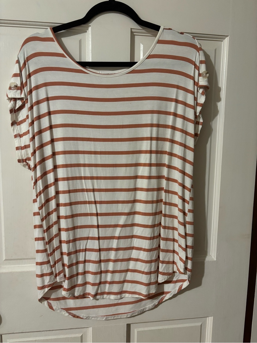 Striped Short Sleeve Tunic Top - Cream & Tan